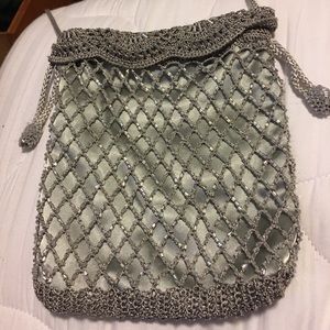 Gray Satin Crochet Beaded evening bag